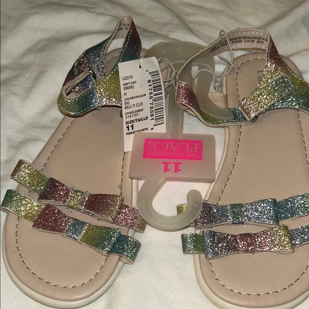 The Children's Place Girls' Multicolor Rainbow Glitter Sandals Size 11 Toddler